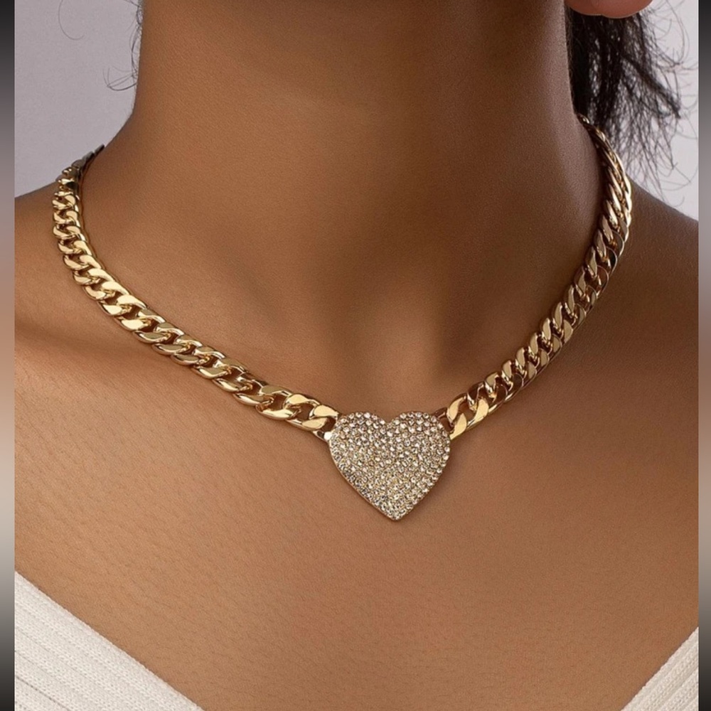 Rhinestone Heart Decor Chain Necklace